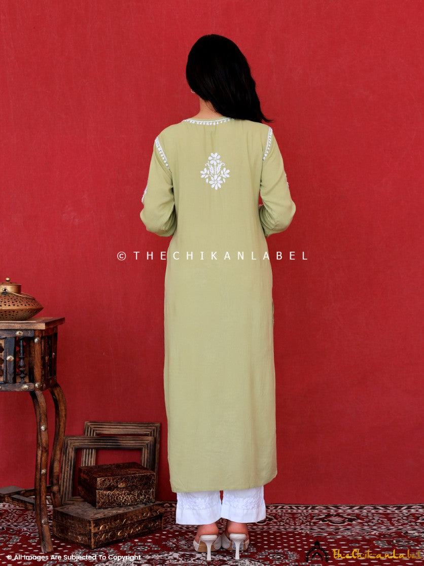 Pista Green Kiara Rayon Chikankari Straight Kurti ,Chikankari Straight Kurti in rayon Fabric For Woman