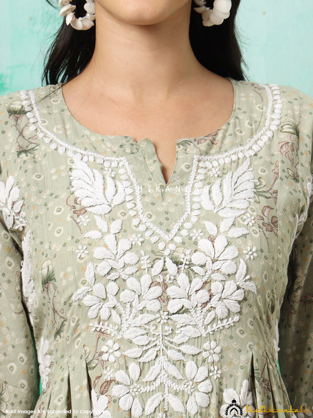 Pista Green Zoha Mulmul Cotton Chikankari A-Line Kurti