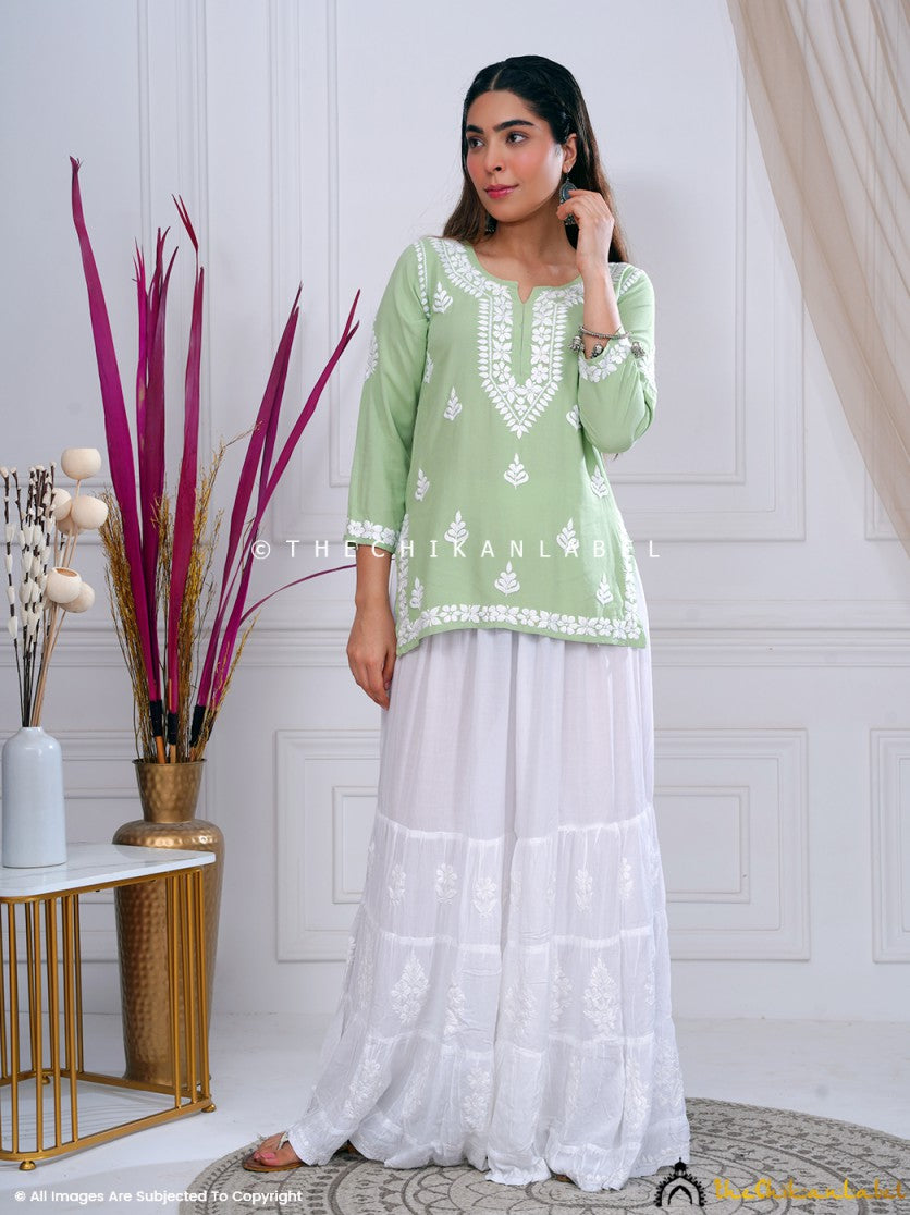 Buy chikankari tunic top online at best prices, Shop authentic Lucknow chikankari handmade tunic top in modal fabric for women 6