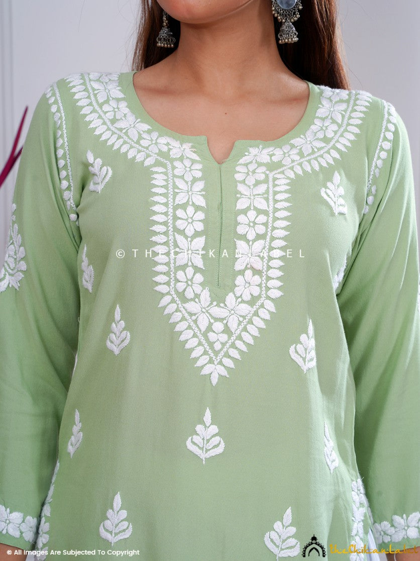 Buy chikankari tunic top online at best prices, Shop authentic Lucknow chikankari handmade tunic top in modal fabric for women 7