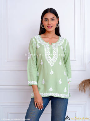 Pista Green Geet Modal Chikankari Short Top