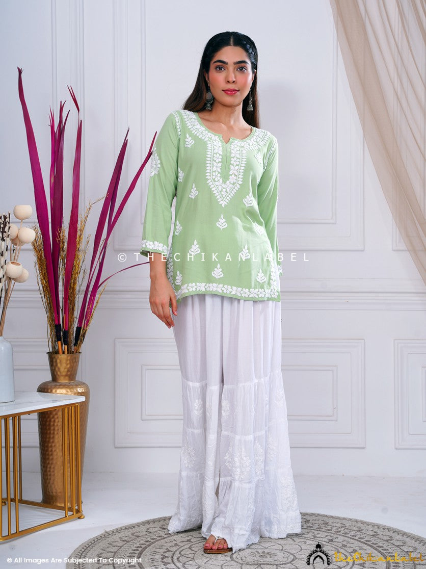 Buy chikankari tunic top online at best prices, Shop authentic Lucknow chikankari handmade tunic top in modal fabric for women 8