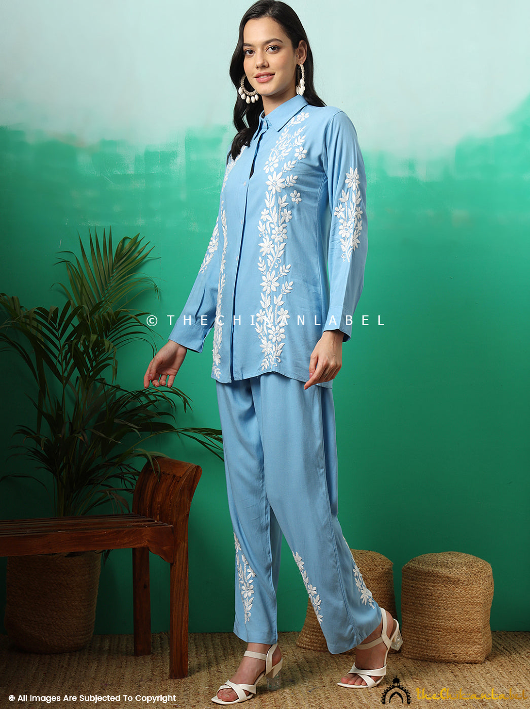 Powder Blue Anvika Rayon Chikankari Co-ord Set