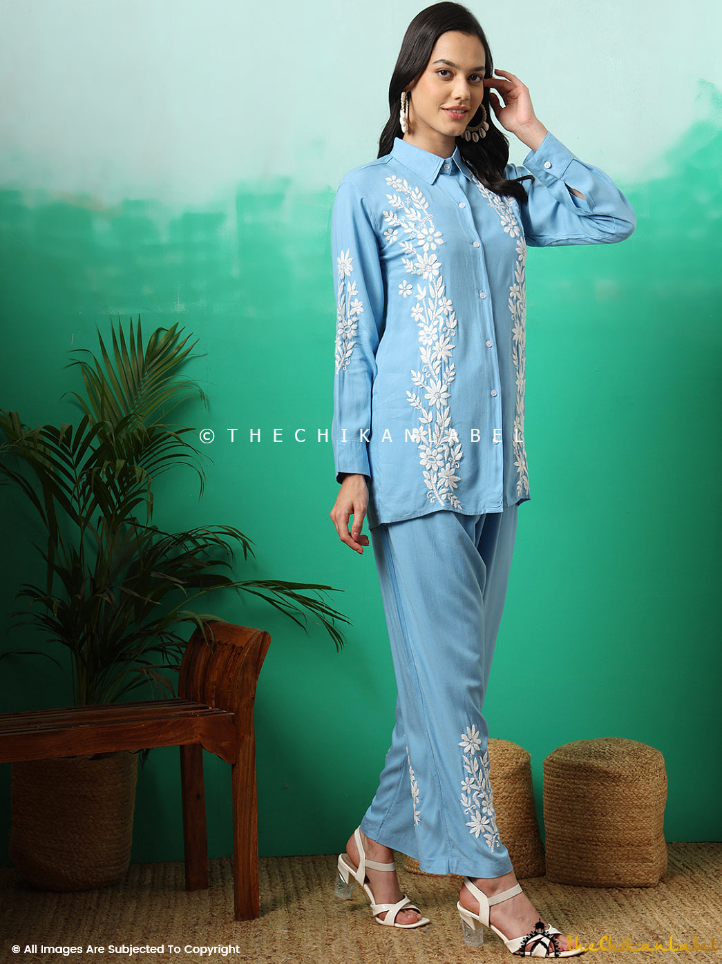 Powder Blue Anvika Rayon Chikankari Co-ord Set