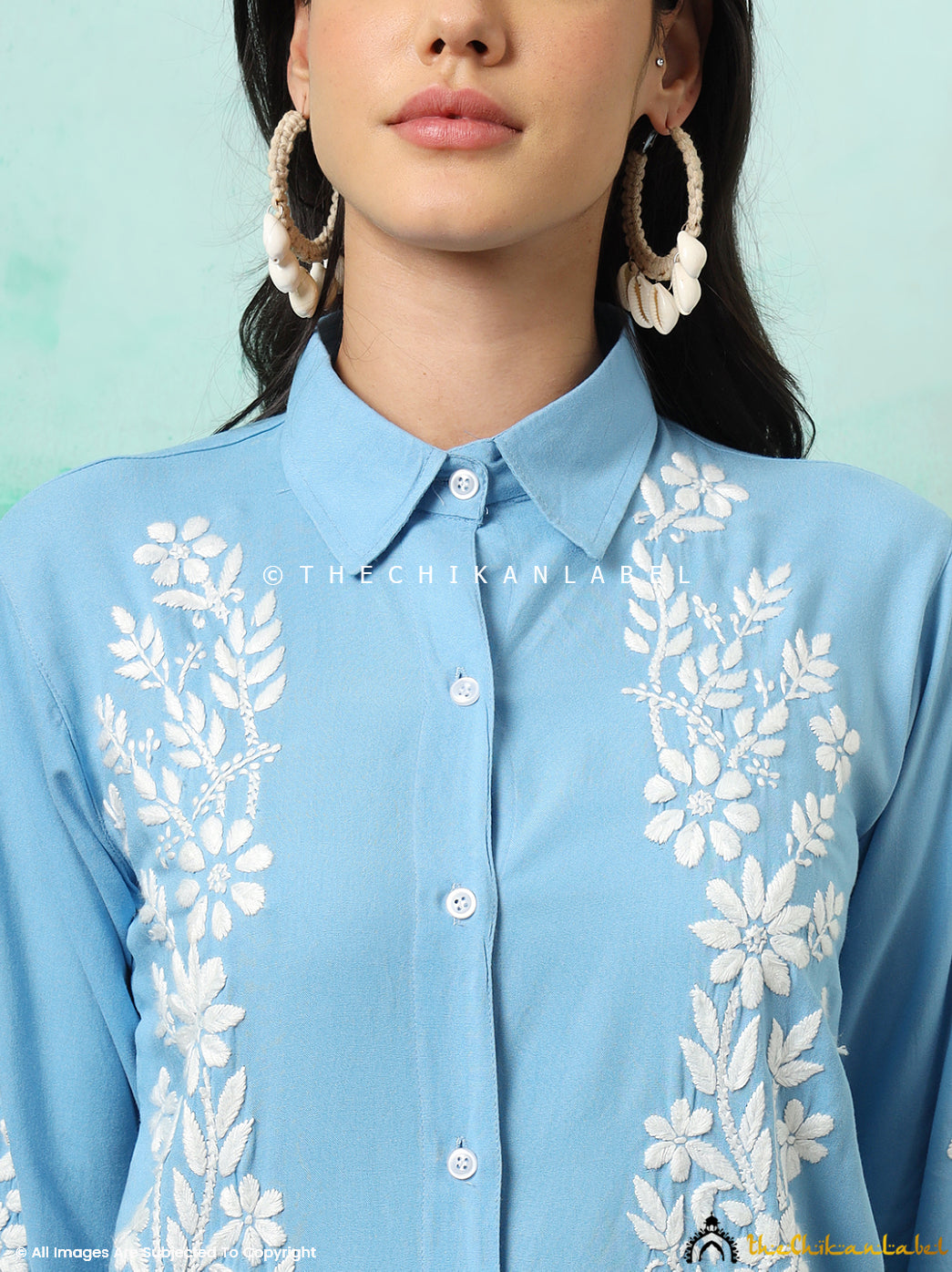 Powder Blue Anvika Rayon Chikankari Co-ord Set