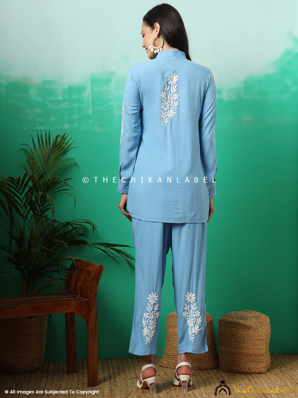 Powder Blue Anvika Rayon Chikankari Co-ord Set