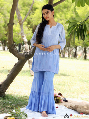 Powder Blue Fida Viscose Chikankari Kurti Garara Set