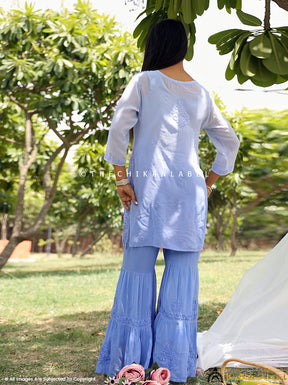 Powder Blue Fida Viscose Chikankari Kurti Garara Set