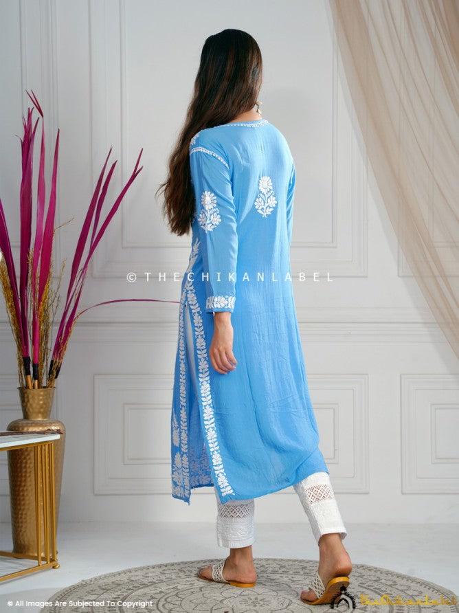Aidah Modal Chikankari Straight Kurti - Powder Blue