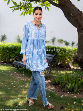 Powder Blue Samma Modal Chikankari Tunic Top