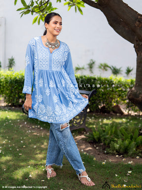 Powder Blue Samma Modal Chikankari Tunic Top