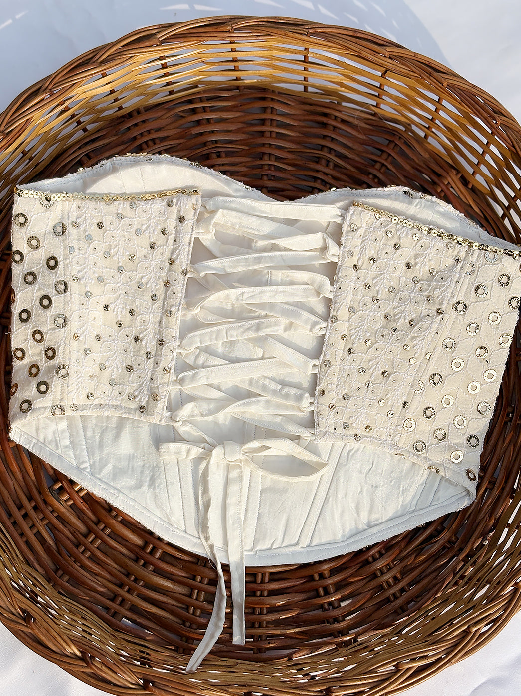 Pure Georgette Chikankari Off-Shoulder Corset Top - White