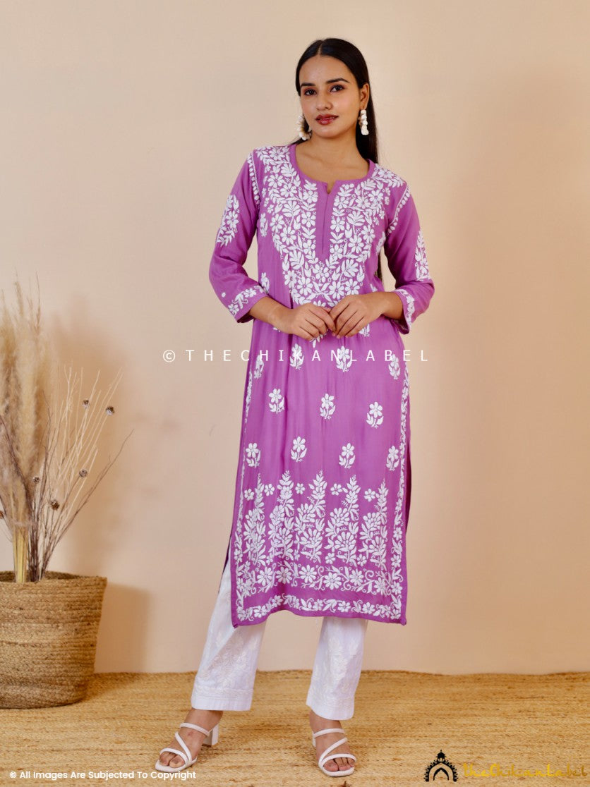 Purple Aashi Modal Chikankari Straight Kurti