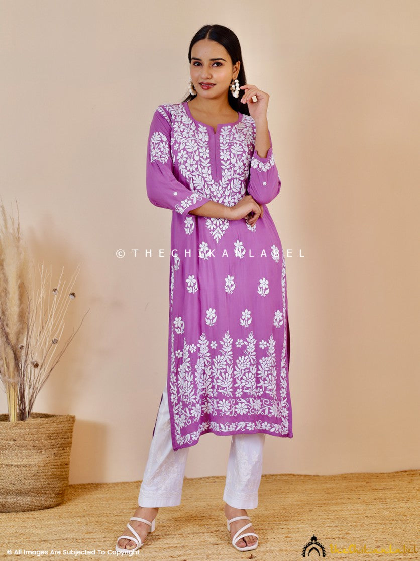 Purple Aashi Modal Chikankari Straight Kurti