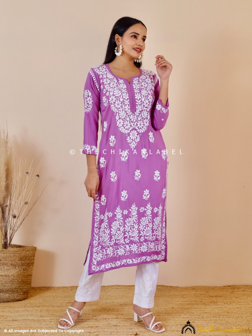 Purple Aashi Modal Chikankari Straight Kurti