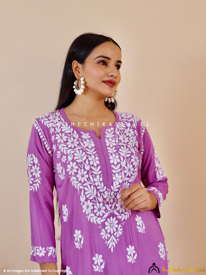 Purple Aashi Modal Chikankari Straight Kurti