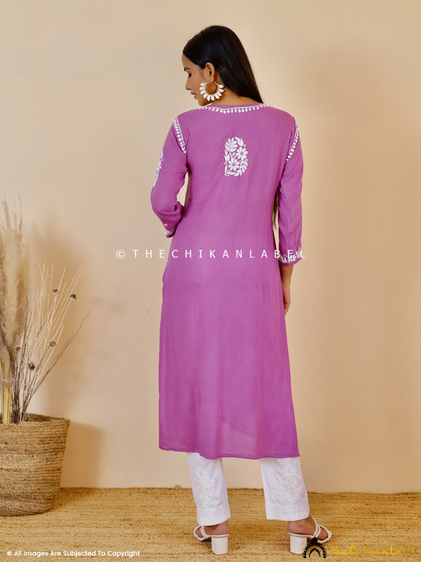 Purple Aashi Modal Chikankari Straight Kurti