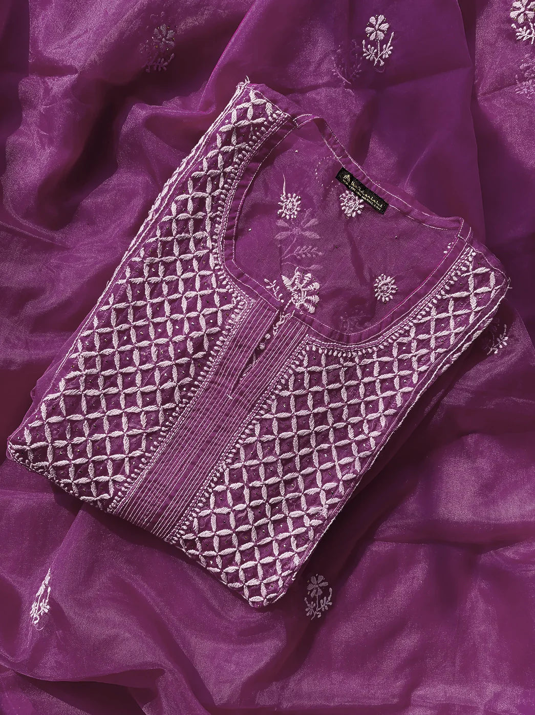 Ahilya Organza Chikankari Kurta Set - Purple