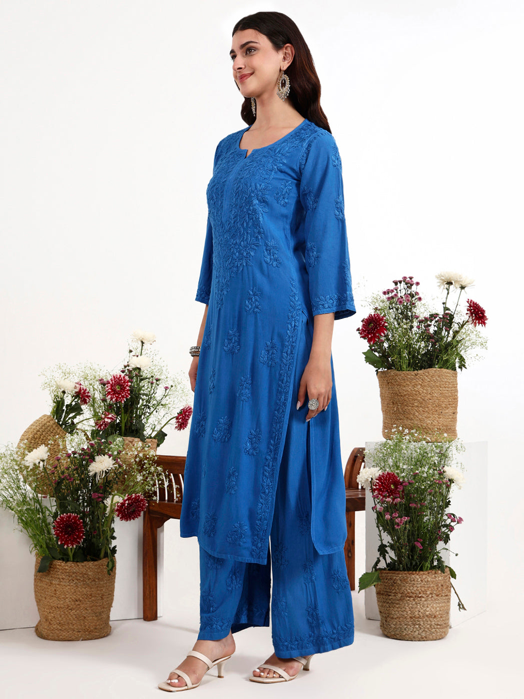 Stylish chikankari kurta set suitable for office wear and casual outings for women