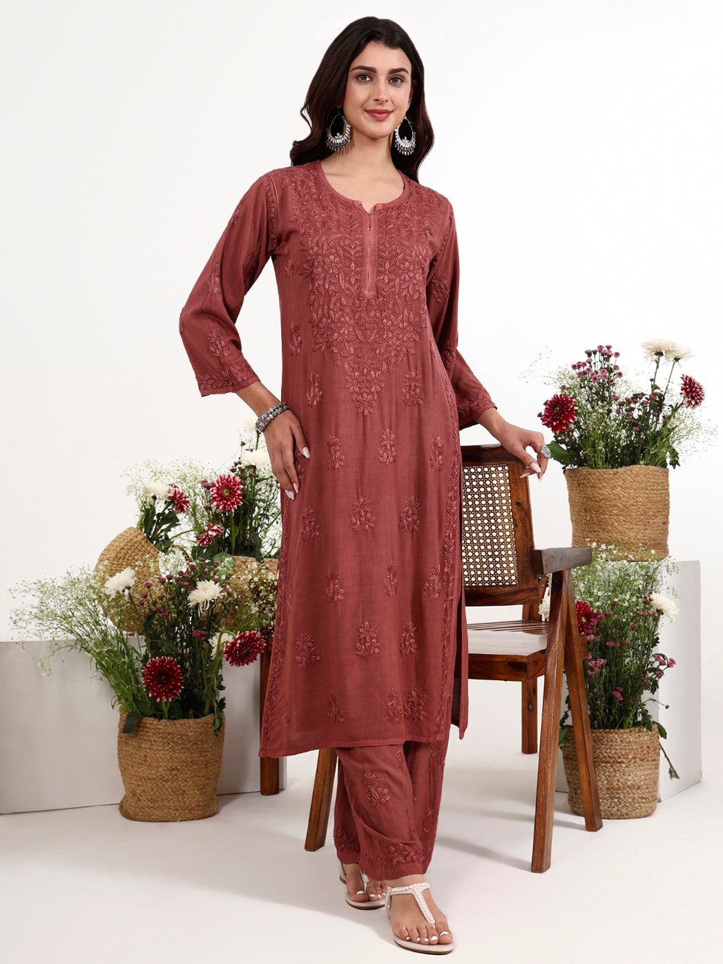 Premium rayon chikankari kurti palazzo set designed for modern ethnic fashion styling