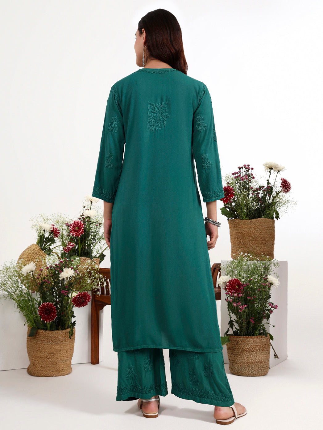 Lightweight chikankari kurti palazzo set perfect for summer wear and daily styling