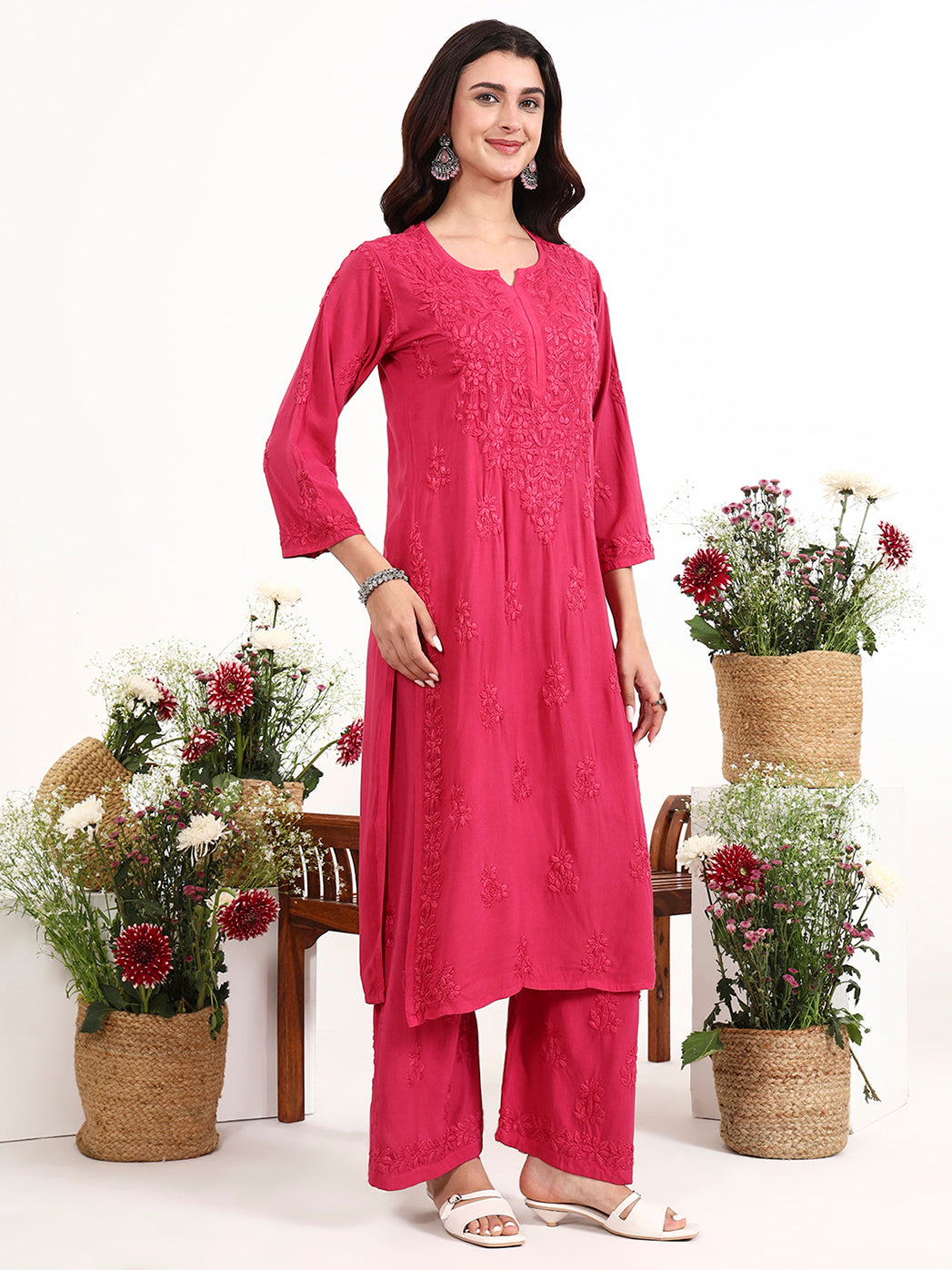 Elegant women ethnic wear chikankari kurta set with fine Lucknowi hand embroidery work