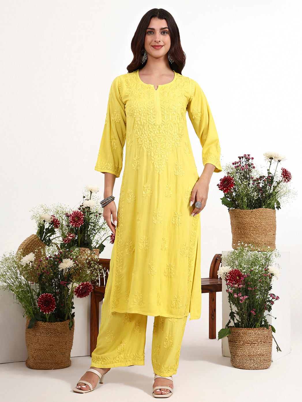 Lightweight chikankari kurti palazzo set perfect for summer wear and daily styling