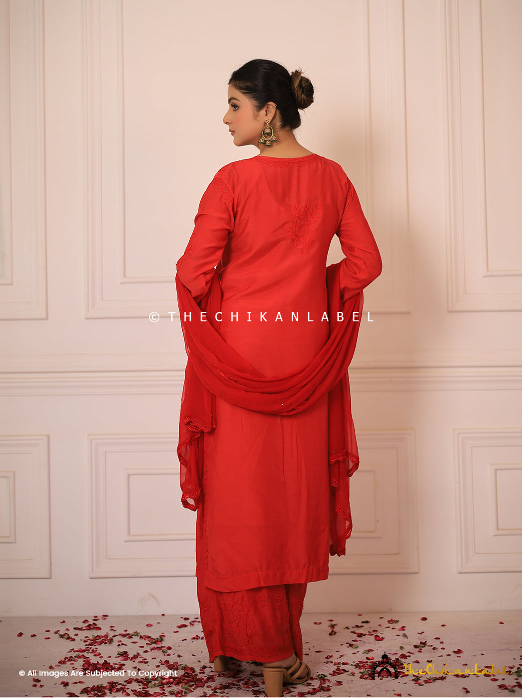 Chikankari Kurti Set in Muslin Fabric for Women, Chikankari Kurti Palazzo Dupatta Set in Muslin Fabric for Womens
