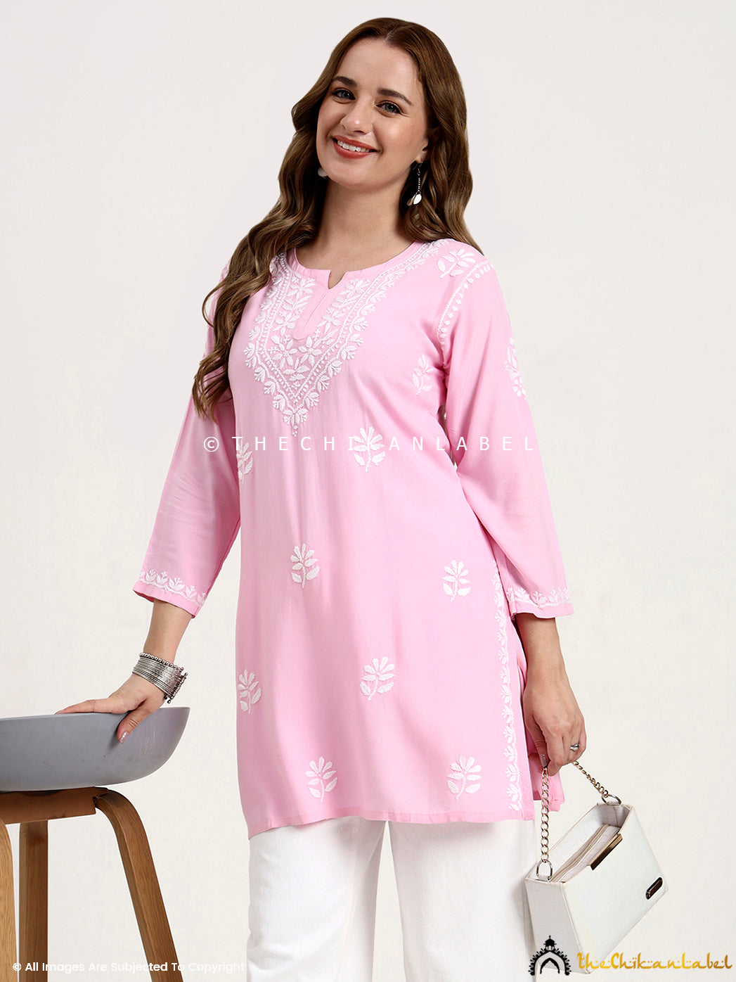 Comfortable rayon short top with handmade chikankari embroidery for women.