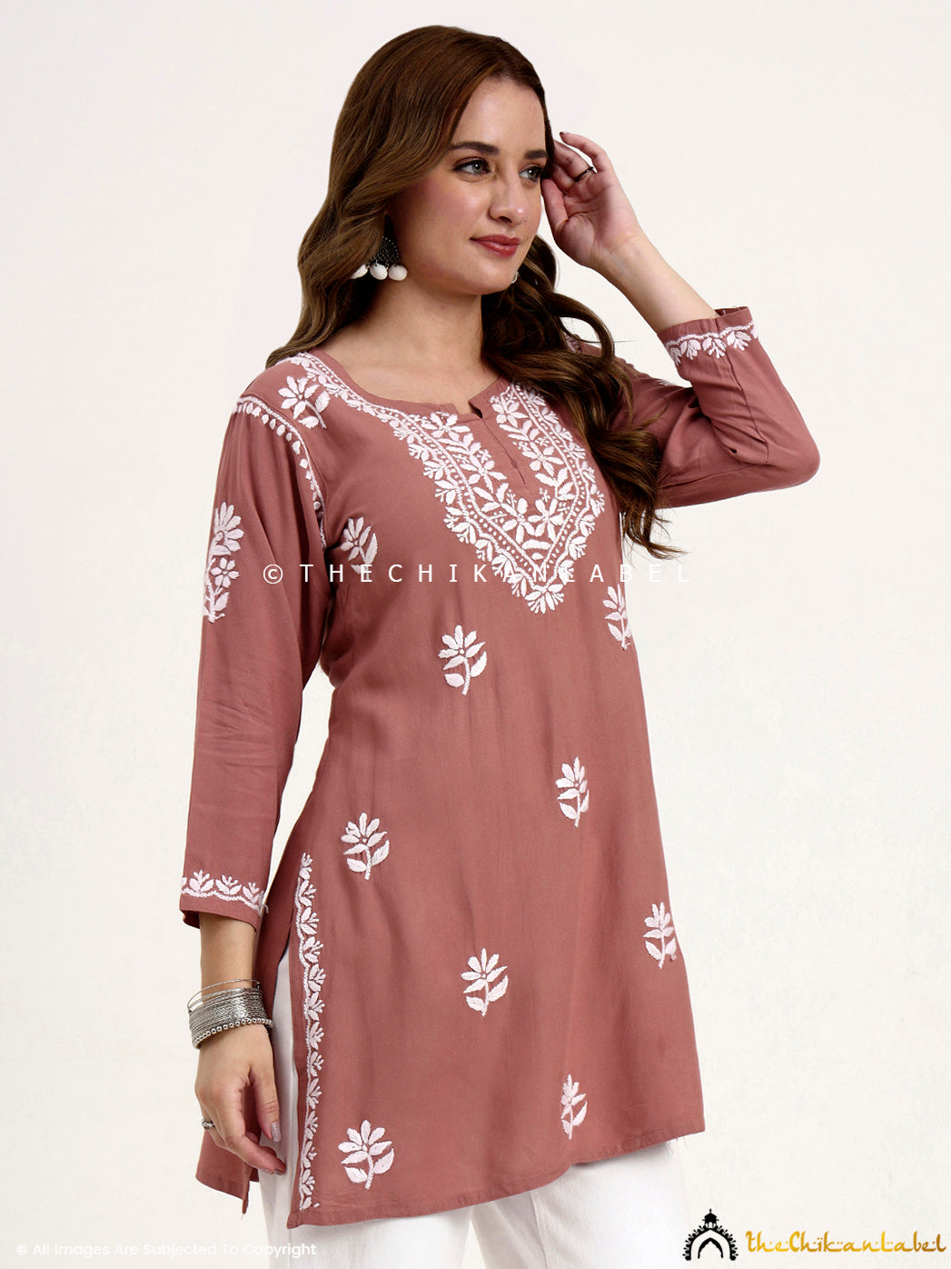 Designer rayon chikankari short top with ethnic embroidery for versatile looks.
