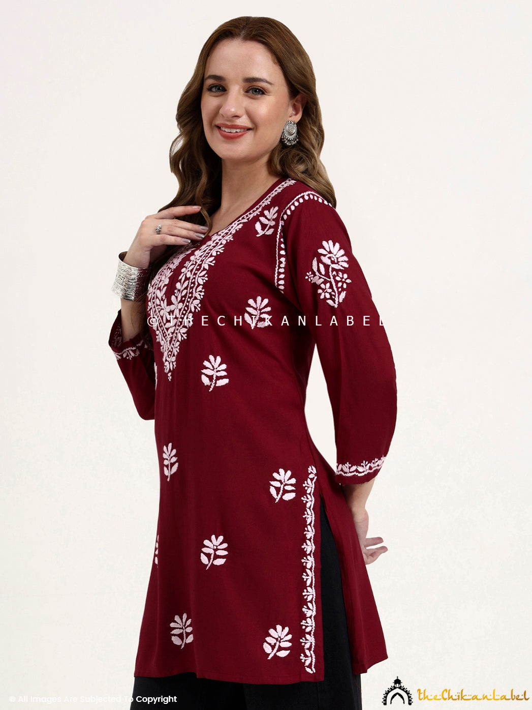 Women’s rayon chikankari short top with handcrafted embroidery for daily and festive looks.