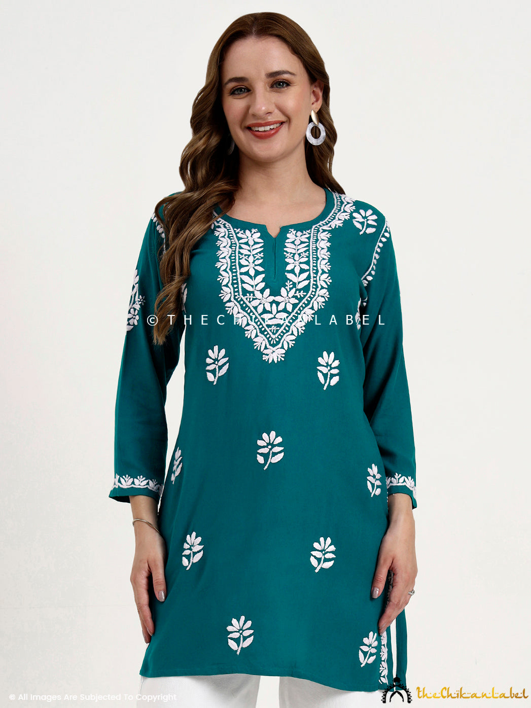 Women’s rayon chikankari short top with handcrafted embroidery for daily and festive looks.