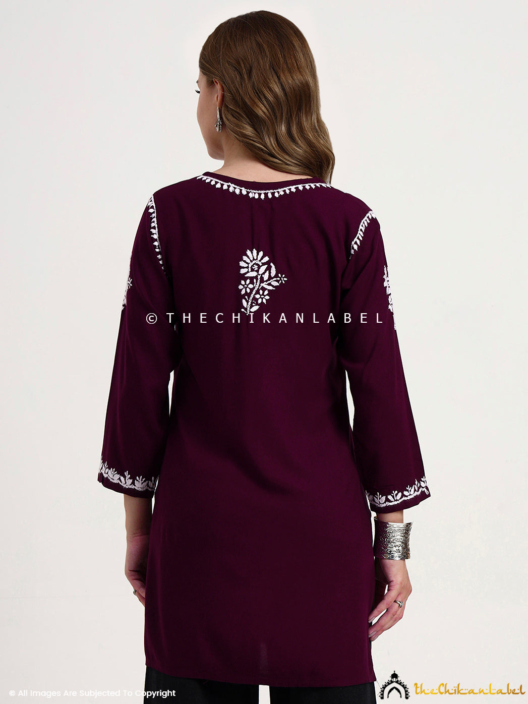 Comfortable rayon short top with handmade chikankari embroidery for women.