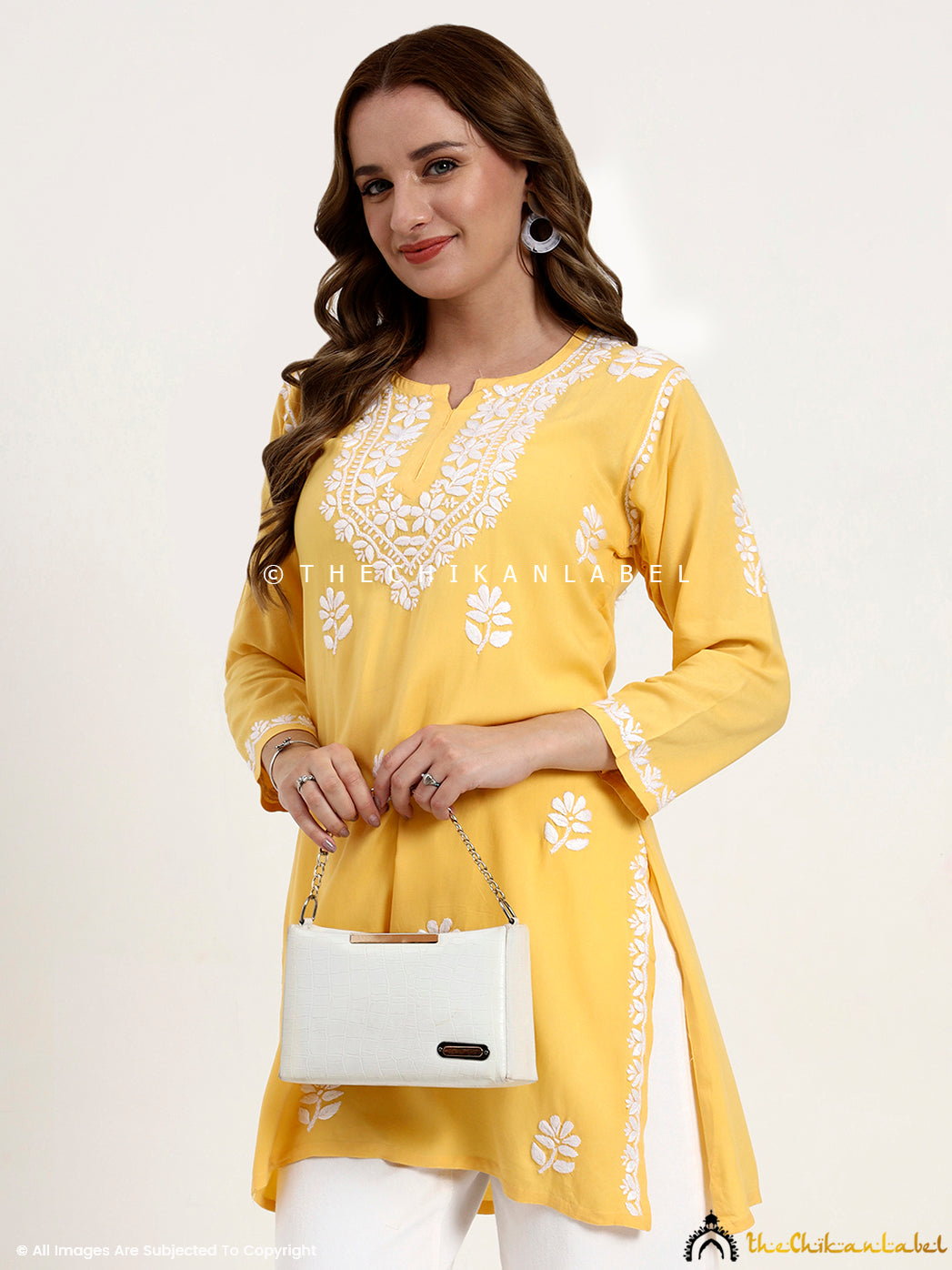 Comfortable rayon short top with handmade chikankari embroidery for women.