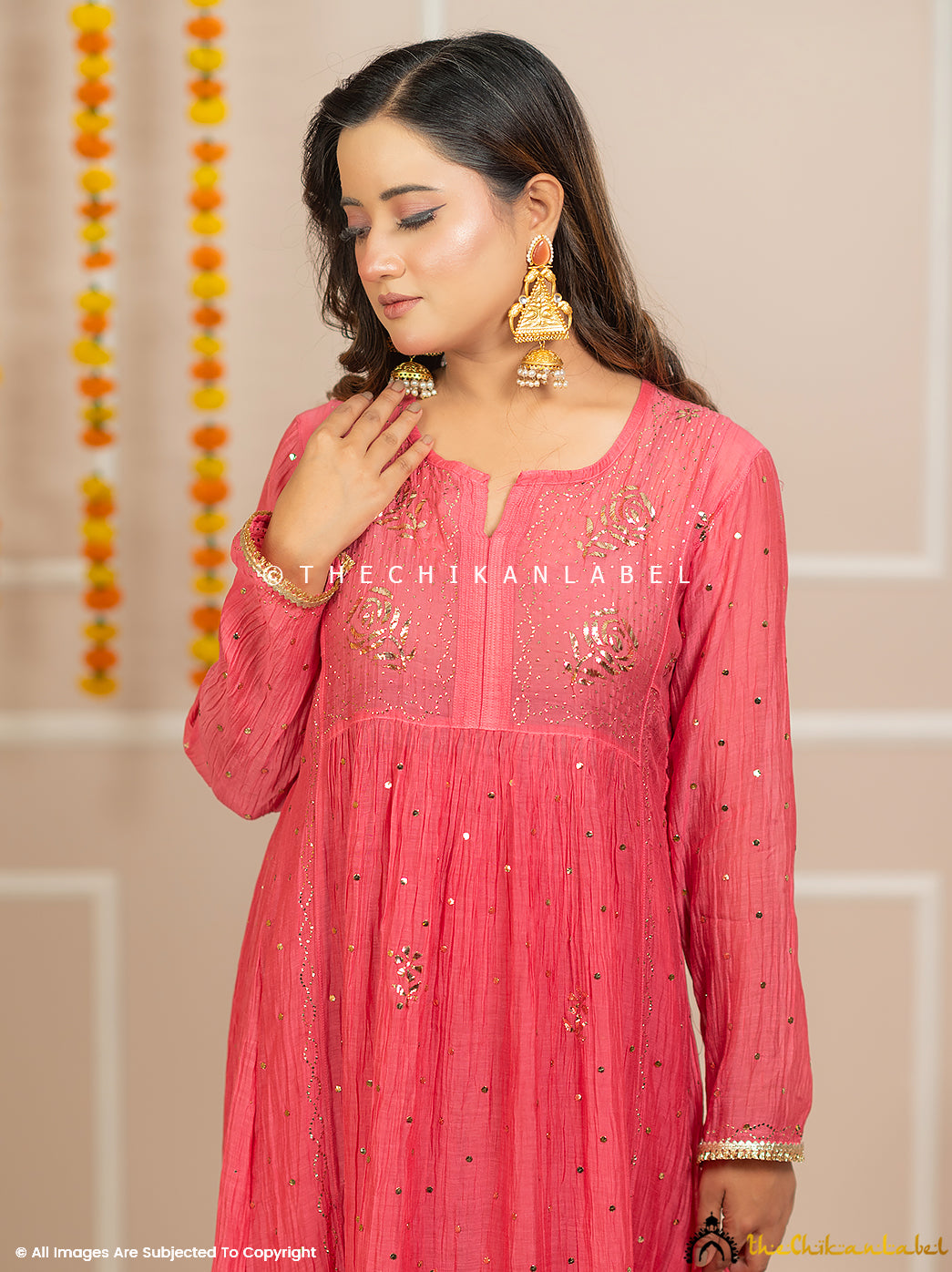 Rang-E-Tyohaar Peach Mulmul Chanderi Chikankari Kurti Set