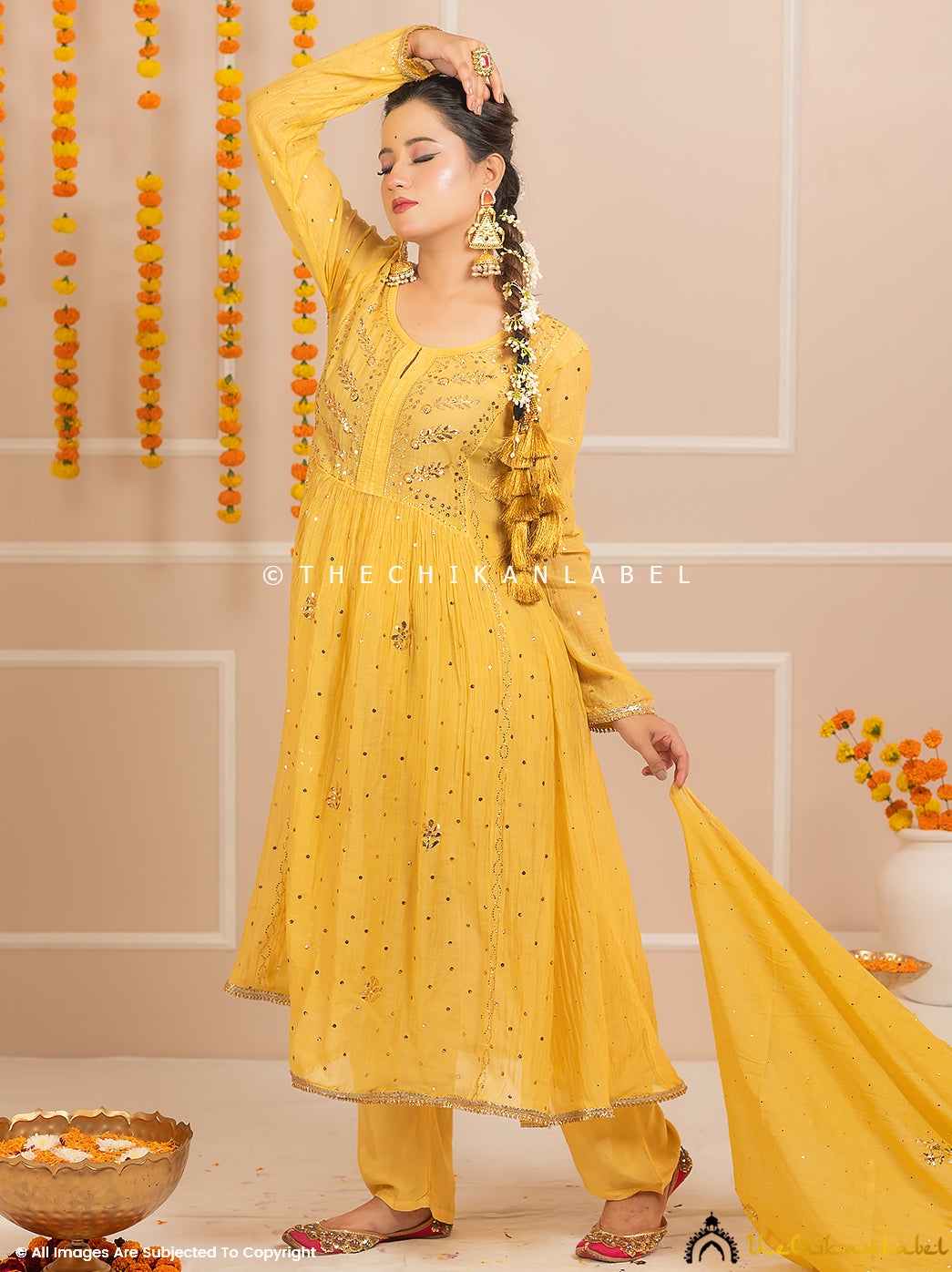 Rang-E-Tyohaar Yellow Mulmul Chanderi Chikankari Kurti Set