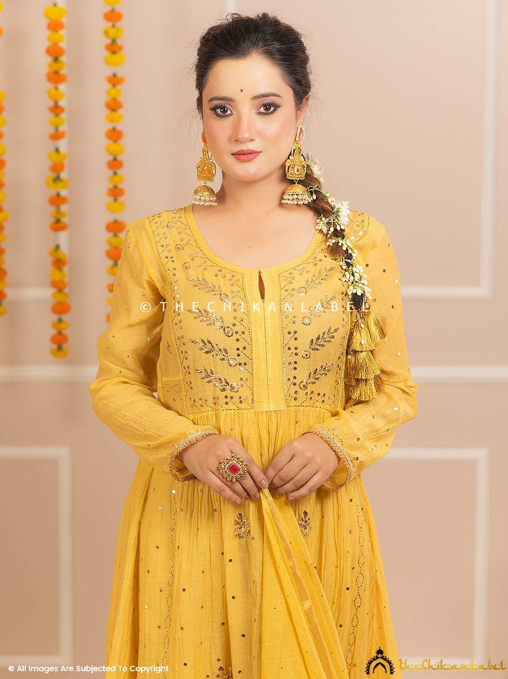 Rang-E-Tyohaar Yellow Mulmul Chanderi Chikankari Kurti Set