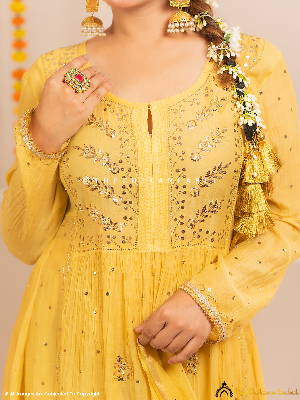 Rang-E-Tyohaar Yellow Mulmul Chanderi Chikankari Kurti Set