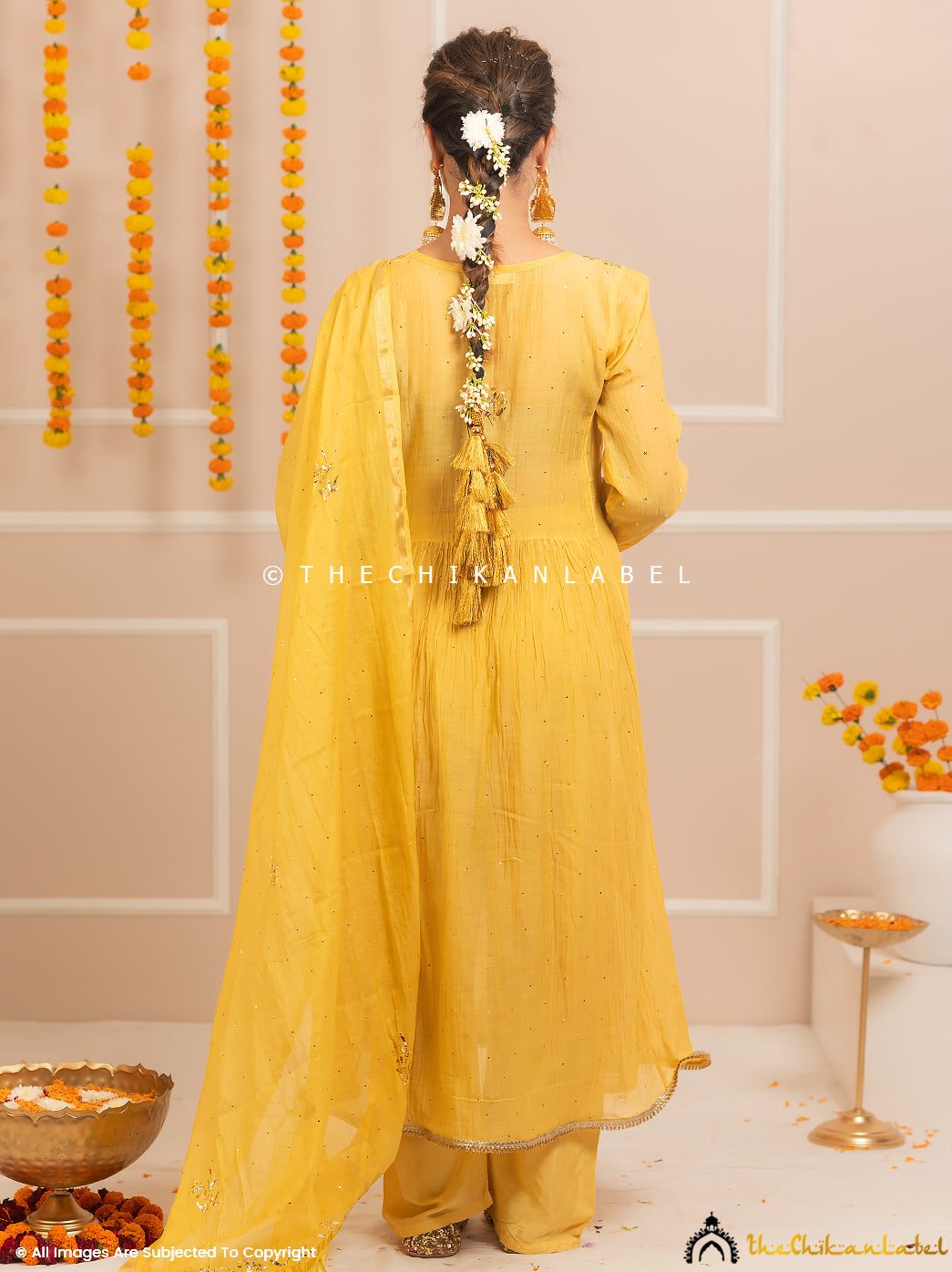 Rang-E-Tyohaar Yellow Mulmul Chanderi Chikankari Kurti Set