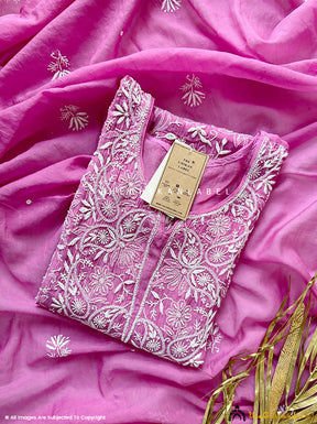 Magenta Gulaal Chanderi Mulmul Semi-Stitched Kurti Piece with Dupatta