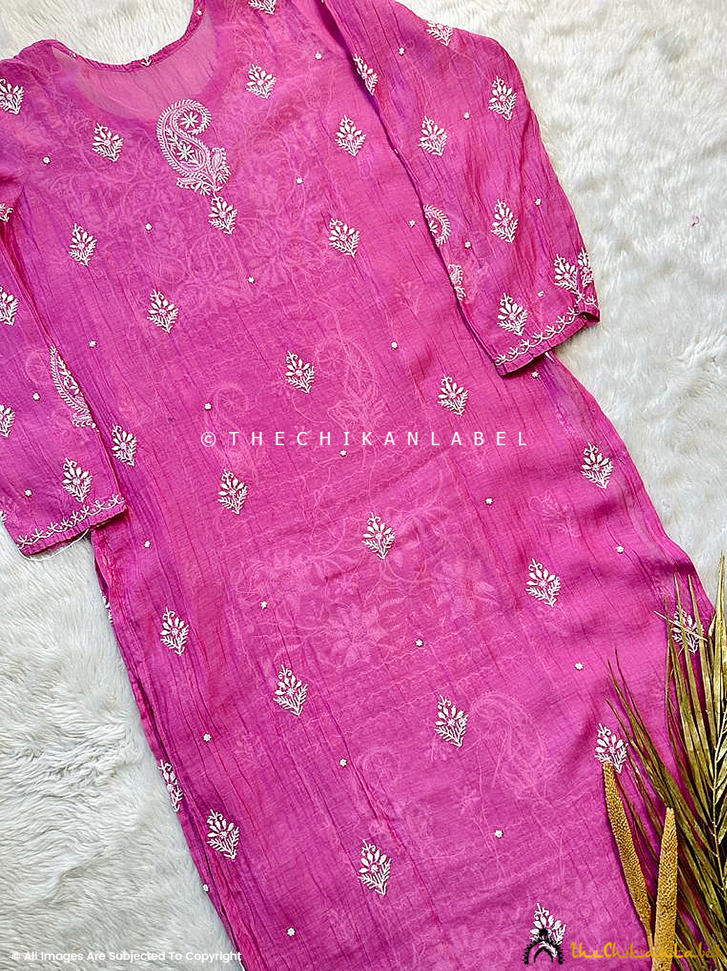 Magenta Gulaal Chanderi Mulmul Semi-Stitched Kurti Piece with Dupatta