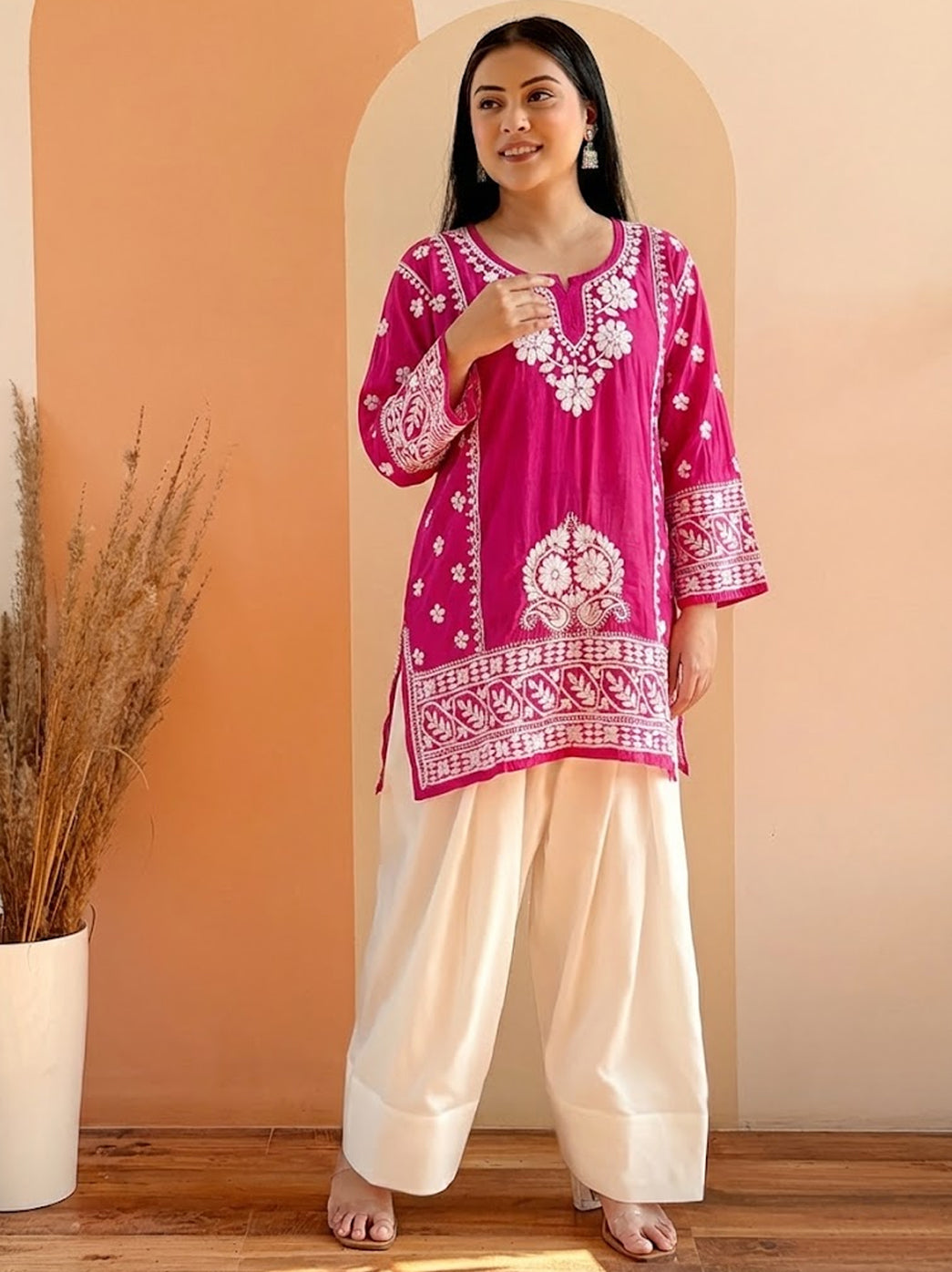 Rani Pink Chanderi Chikankari Farshi Salwar Set