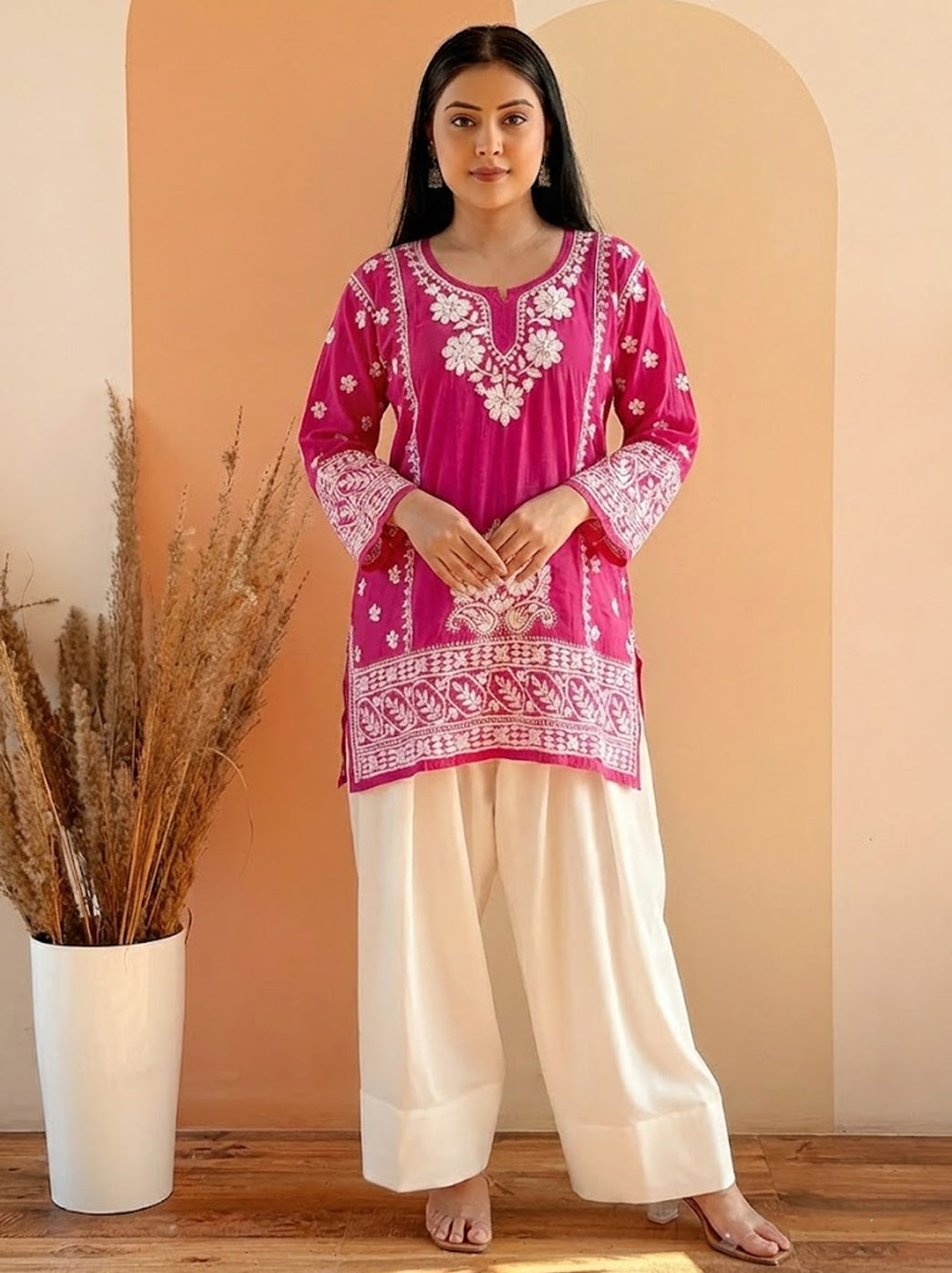 Rani Pink Chanderi Chikankari Farshi Salwar Set