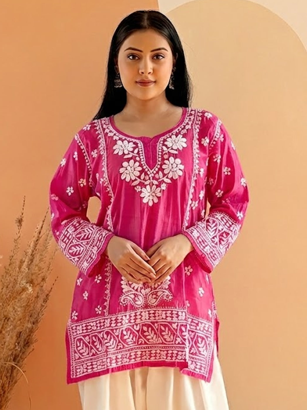 Rani Pink Chanderi Chikankari Farshi Salwar Set