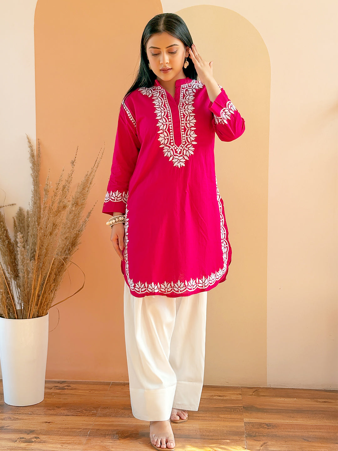 Rani Pink Cotton Chikankari Farshi Salwar Set