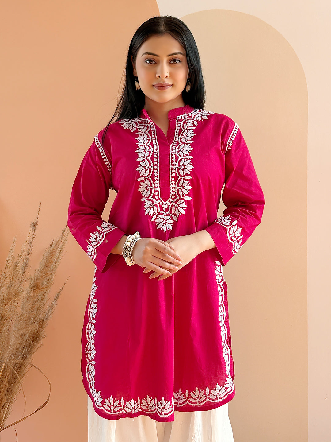 Rani Pink Cotton Chikankari Farshi Salwar Set