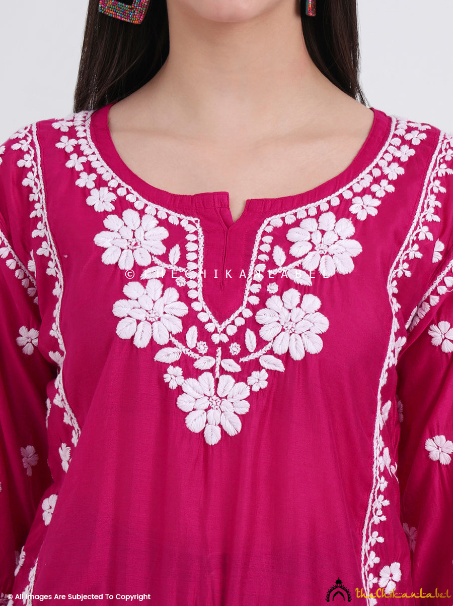 Rani Pink Chanderi Short Top – Comfy Office Wear for Women