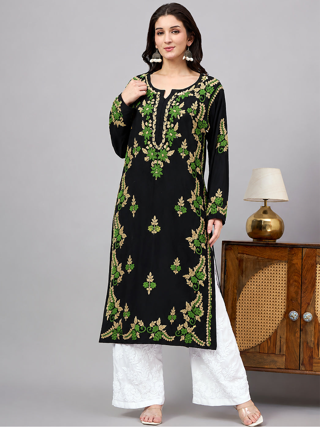 Rania Rayon Chikankari Straight Kurta - Beige