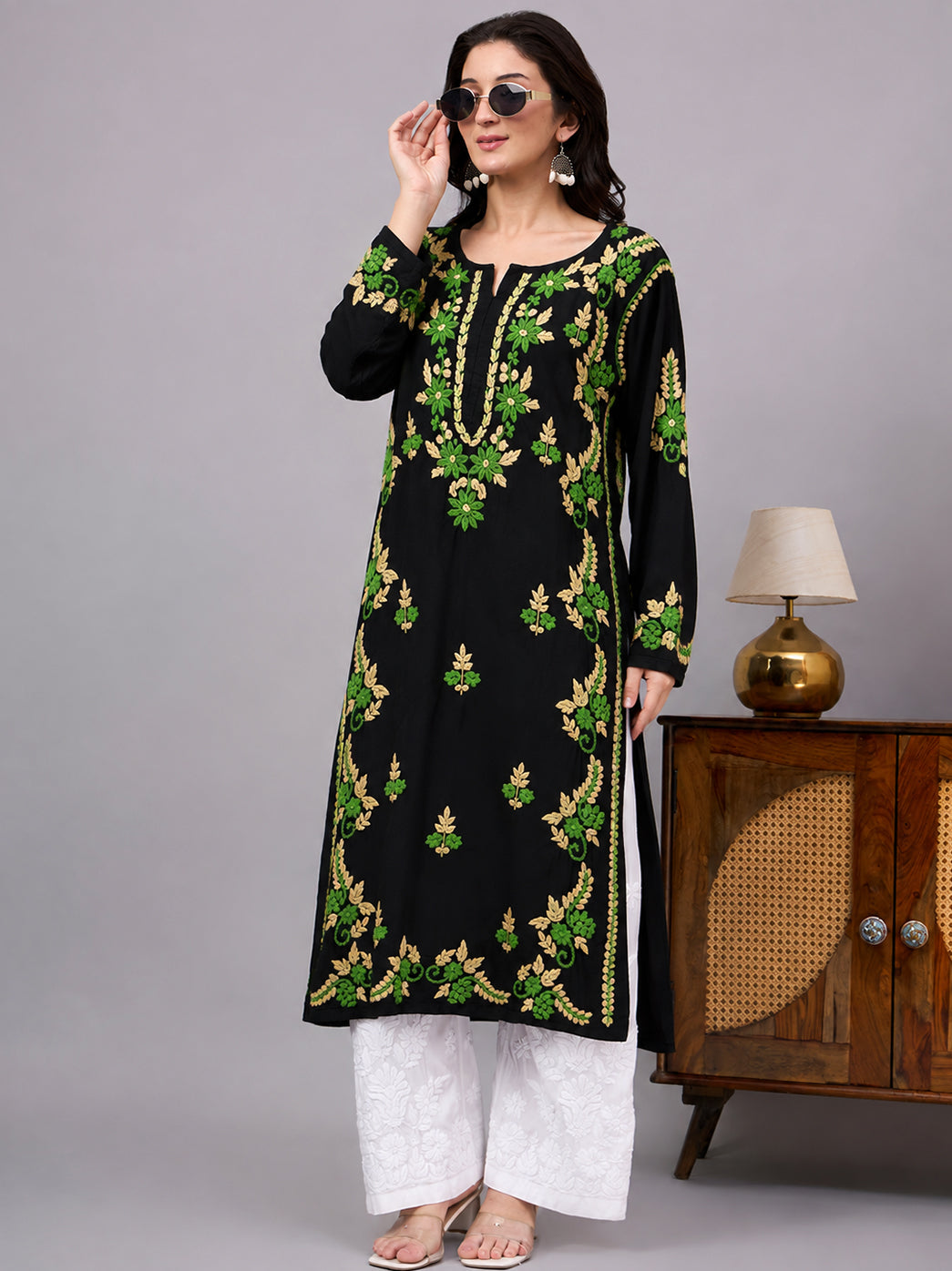 Rania Rayon Chikankari Straight Kurta - Beige