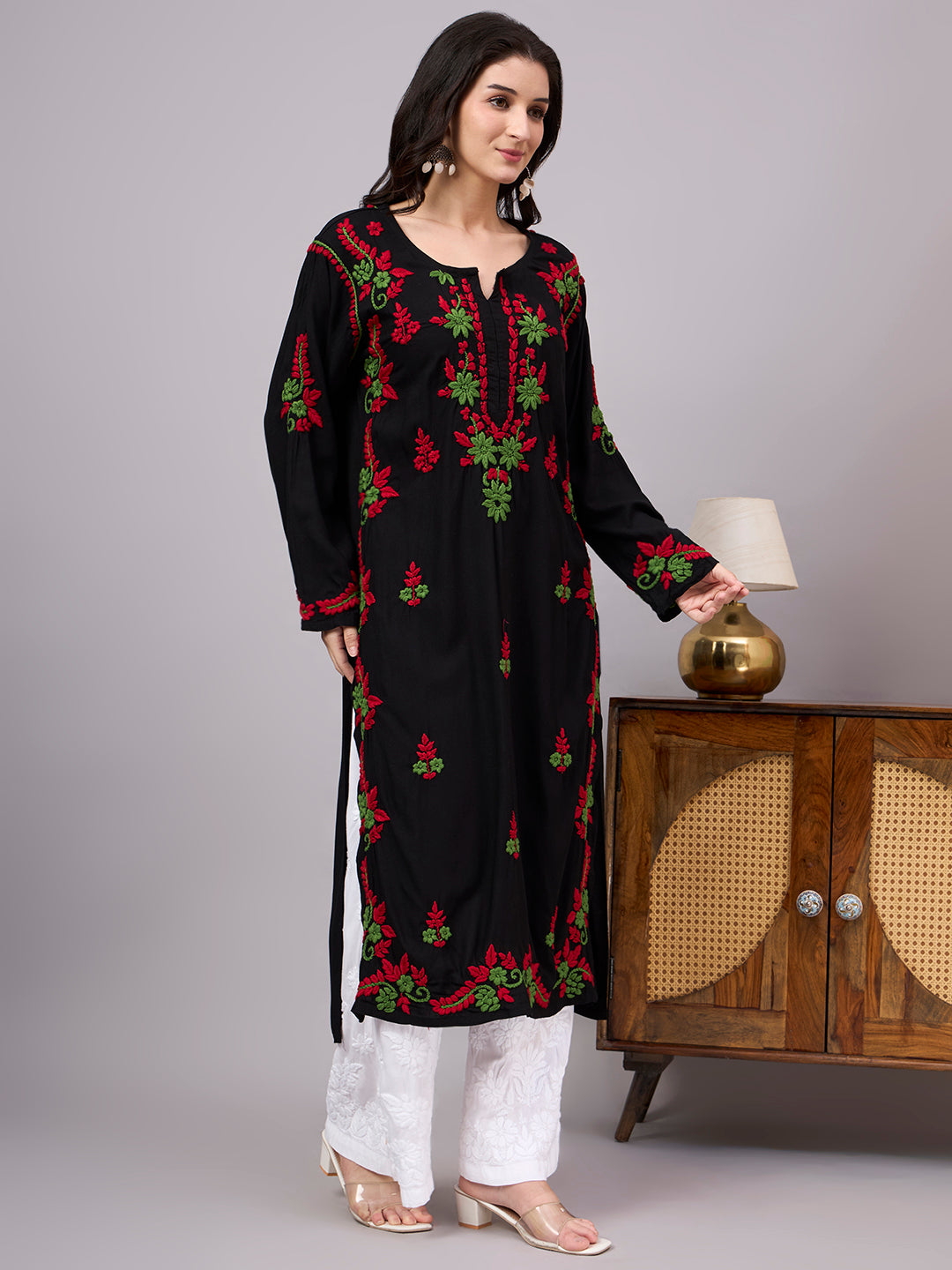 Authentic handcrafted Chikankari Kurta designed with intricate floral embroidery, premium rayon material, and a flattering straight fit for modern ethnic wardrobes.